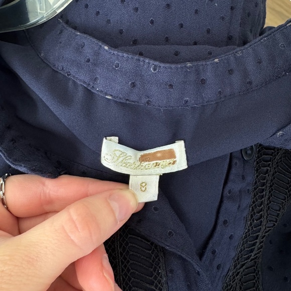 SHOSHANNA Blue Dotted Button Down Peasant Dress - Picture 6 of 6